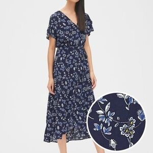 GAP Navy Floral Midi Wrap Dress XS